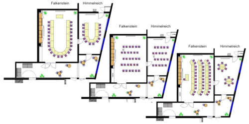 Seating plans of the conference rooms